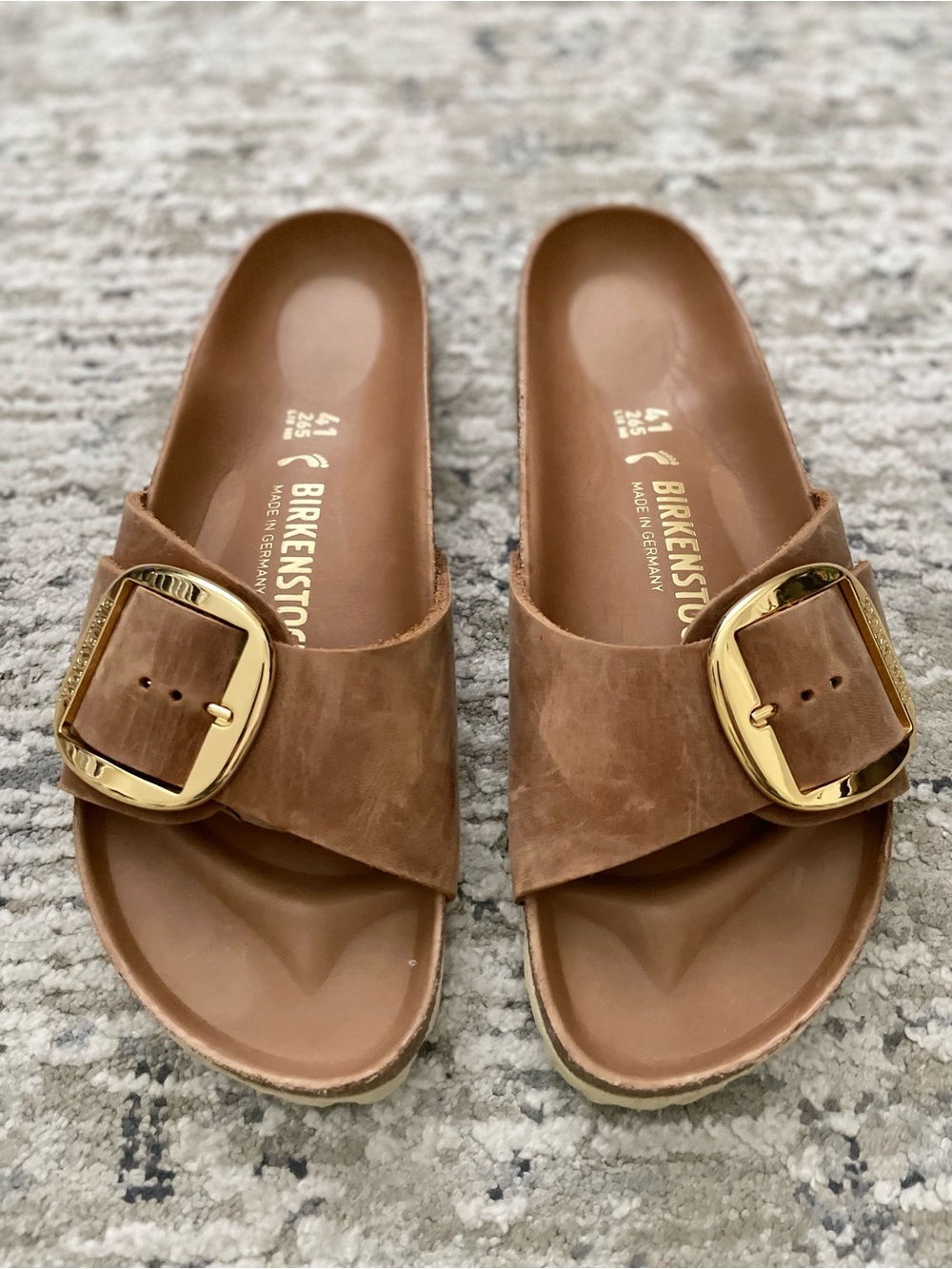 Birkenstock Madrid Big Buckle Cognac Brown Leather 41 Size 10 Gold - Picture 5 of 8